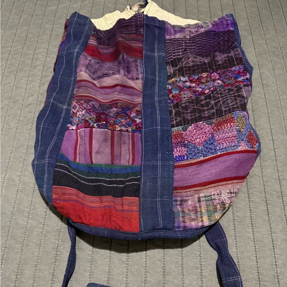 Vintage NWOT Purpke and Blue Patchwork Backpack from Guatemala - Multicolor